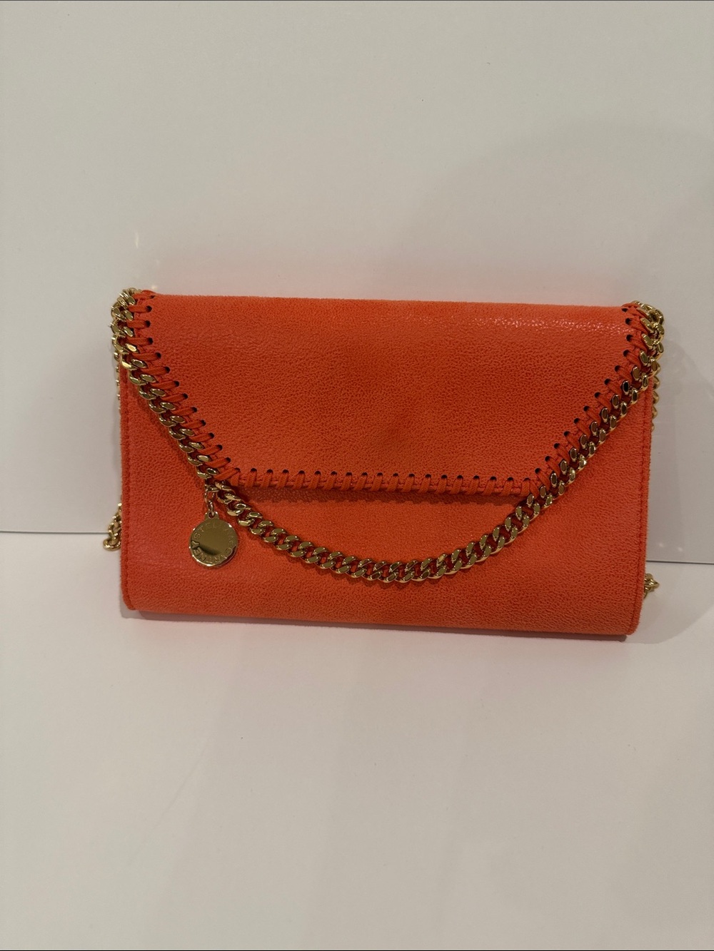 Stella McCartney Orange Envelope Chain-Trim Clutch